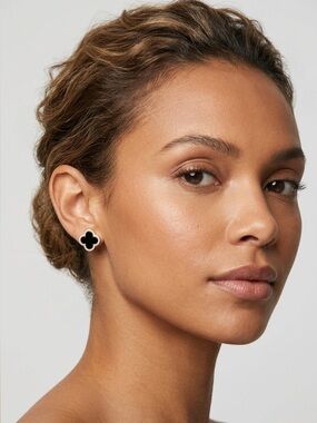 5. Rachel Zoe 18kt gold plated brass Black Clover-Style Stud Earrings